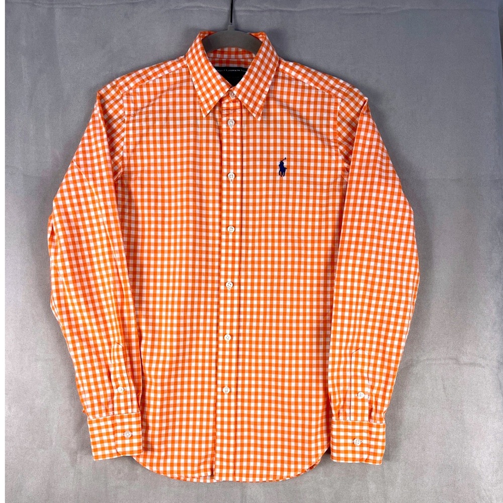 Ralph Lauren Sport Kids Orange Gingham Button Down Shirt Size 6 Long Sleeve